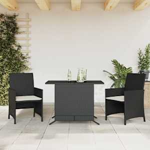 3dílný bistro set s poduškami černý polyratan - obrázek 1