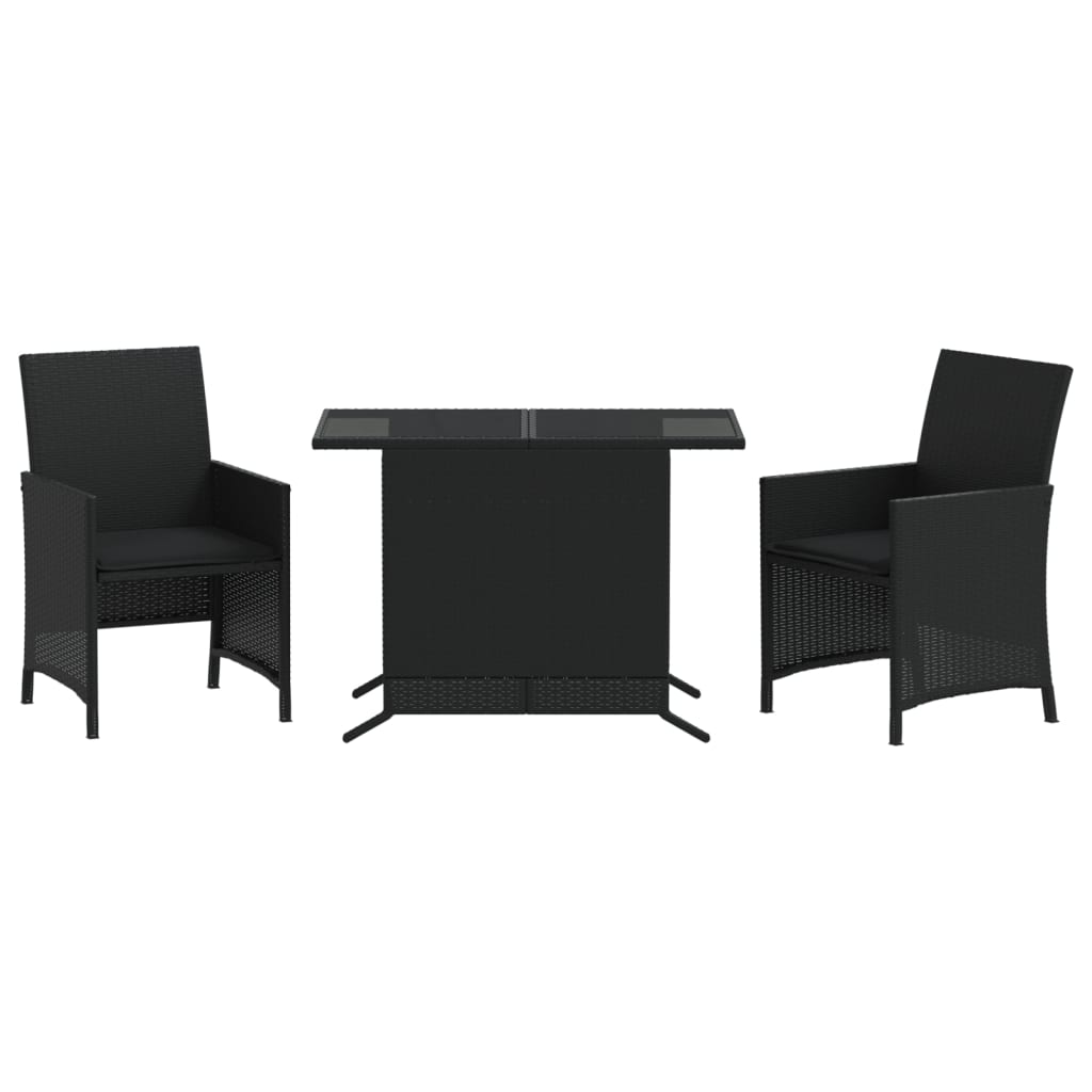 Thumbnail - vidaXL 3-tlg. Bistro-Set mit Kissen Schwarz Poly Rattan