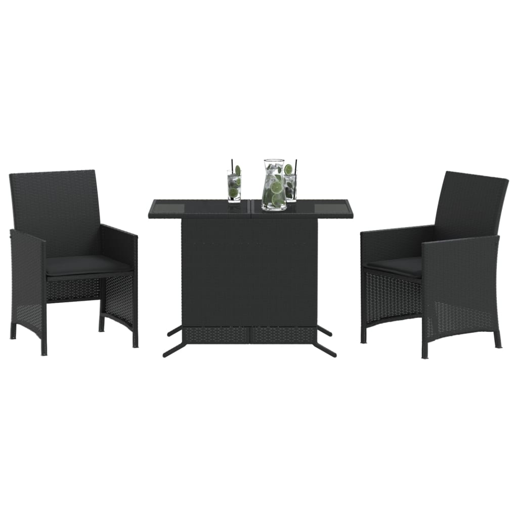 Thumbnail - vidaXL 3-tlg. Bistro-Set mit Kissen Schwarz Poly Rattan