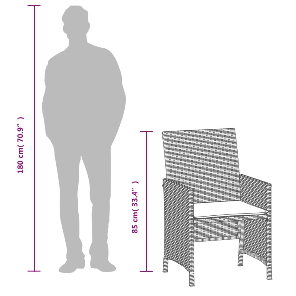 3dílný bistro set s poduškami černý polyratan - obrázek 15