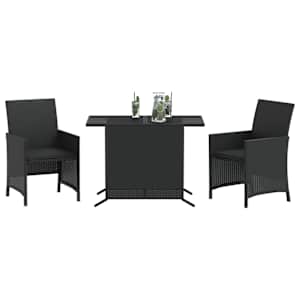 3dílný bistro set s poduškami černý polyratan - obrázek 3