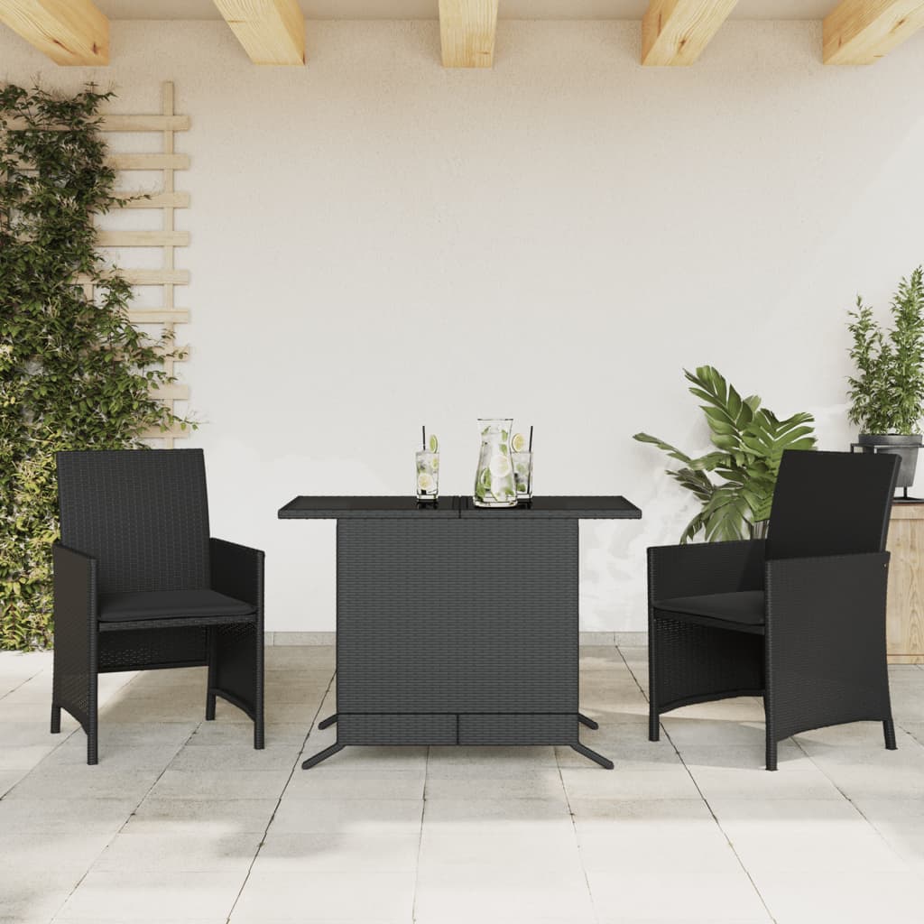 vidaXL 3-tlg. Bistro-Set mit Kissen Schwarz Poly Rattan