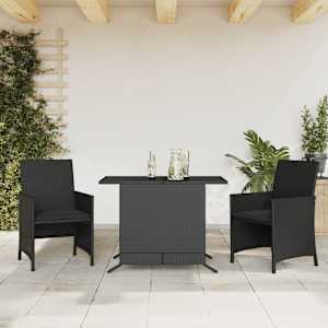 3dílný bistro set s poduškami černý polyratan - obrázek 1