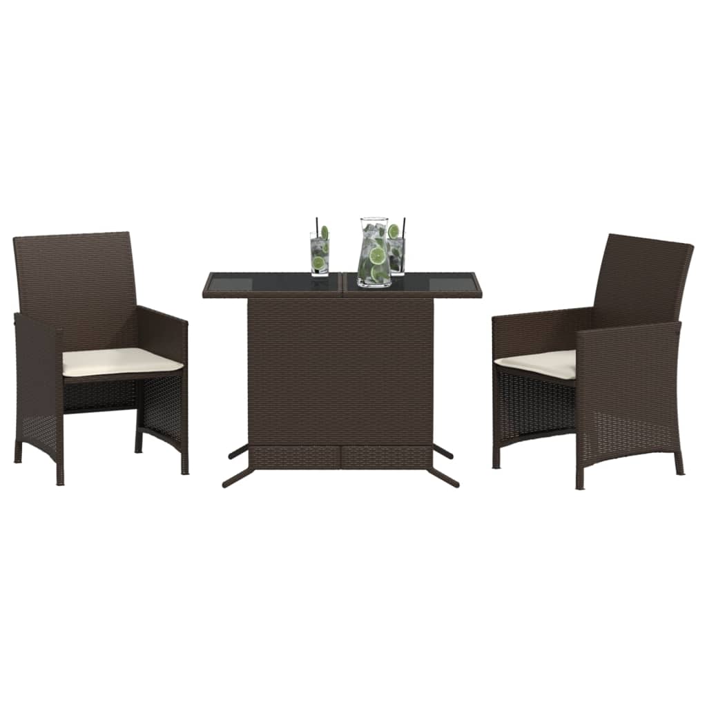 vidaXL 3-delige Bistroset met kussens poly rattan bruin afbeelding