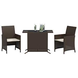 3dílný bistro set s poduškami hnědý polyratan - obrázek 3