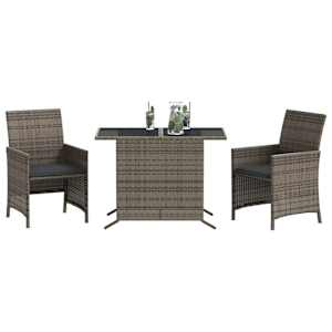 3dílný bistro set s poduškami šedý polyratan - obrázek 3