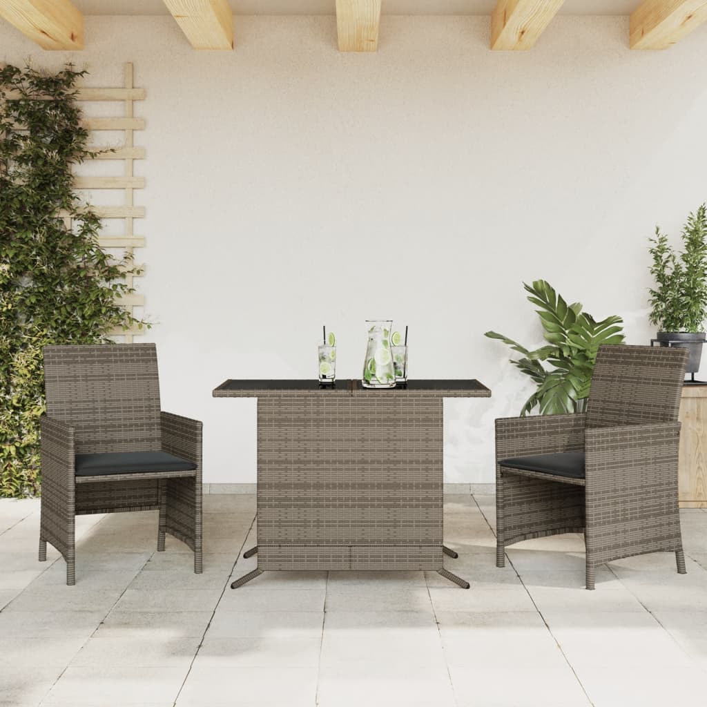 vidaXL 3-tlg. Bistro-Set mit Kissen Grau Poly Rattan