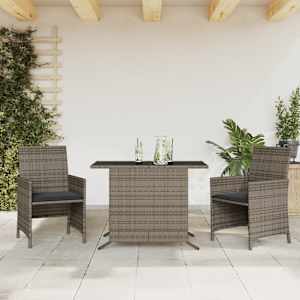 3dílný bistro set s poduškami šedý polyratan