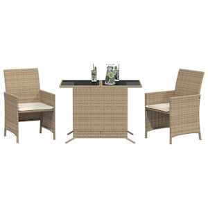 3dílný bistro set s poduškami béžový polyratan - obrázek 3