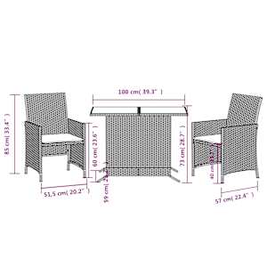 3dílný bistro set s poduškami mix béžové polyratan - obrázek 14