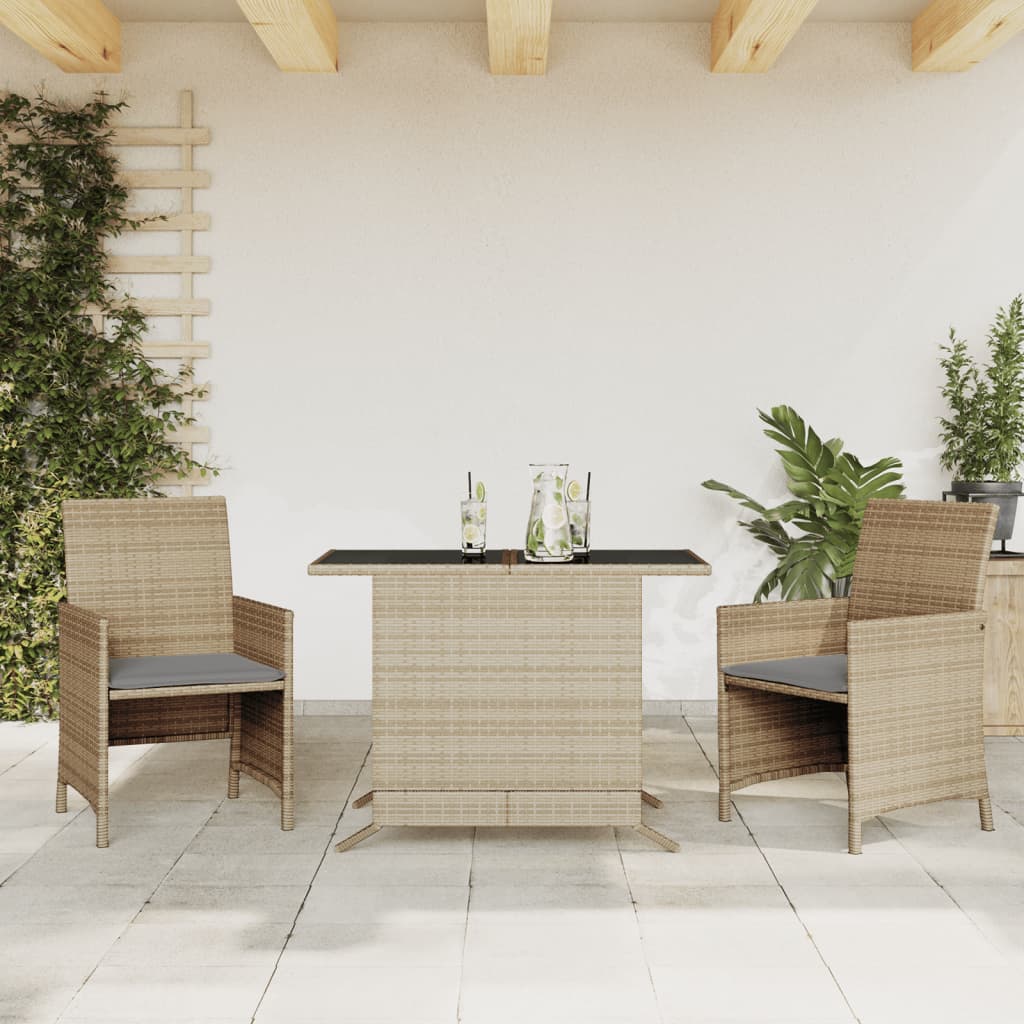 vidaXL 3-tlg. Bistro-Set mit Kissen Beigemischung Poly Rattan