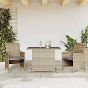 3dílný bistro set s poduškami mix béžové polyratan - obrázek 1