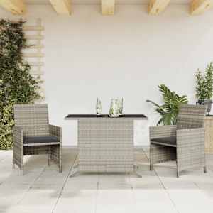 3dílný bistro set s poduškami světle šedý polyratan - obrázek 1