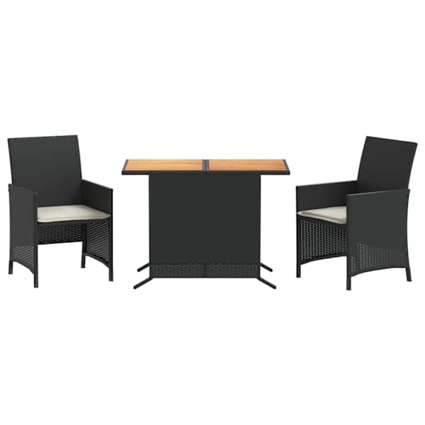 vidaXL 3-osaline bistrookomplekt patjadega, must, pol&uuml;rotang