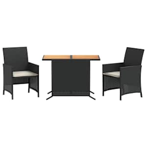 3dílný bistro set s poduškami černý polyratan - obrázek 2