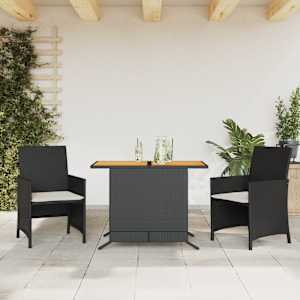 3dílný bistro set s poduškami černý polyratan - obrázek 1