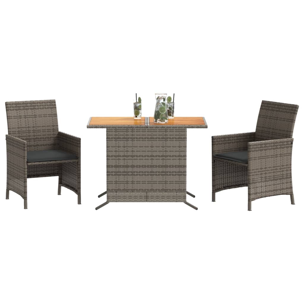 vidaXL 3-delige Bistroset met kussens poly rattan grijs afbeelding