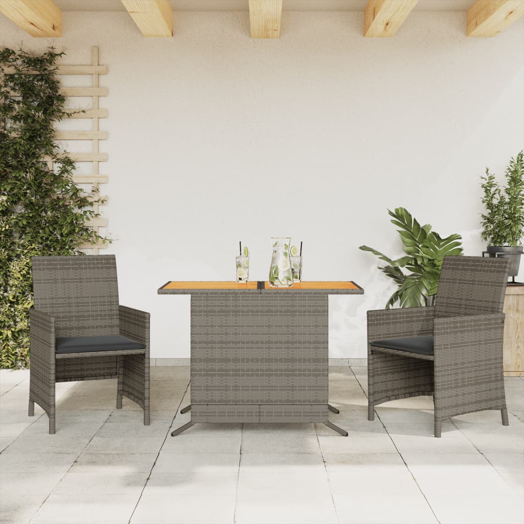 vidaXL 3-tlg. Bistro-Set mit Kissen Grau Poly Rattan