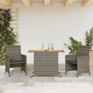 3dílný bistro set s poduškami šedý polyratan - obrázek 1