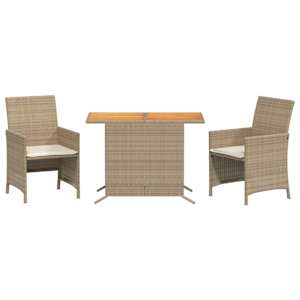 3dílný bistro set s poduškami béžový polyratan - obrázek 2