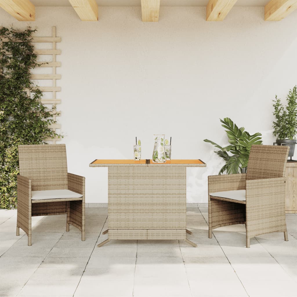 vidaXL 3-tlg. Bistro-Set mit Kissen Beige Poly Rattan