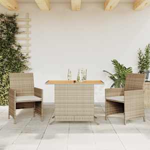 3dílný bistro set s poduškami béžový polyratan - obrázek 1