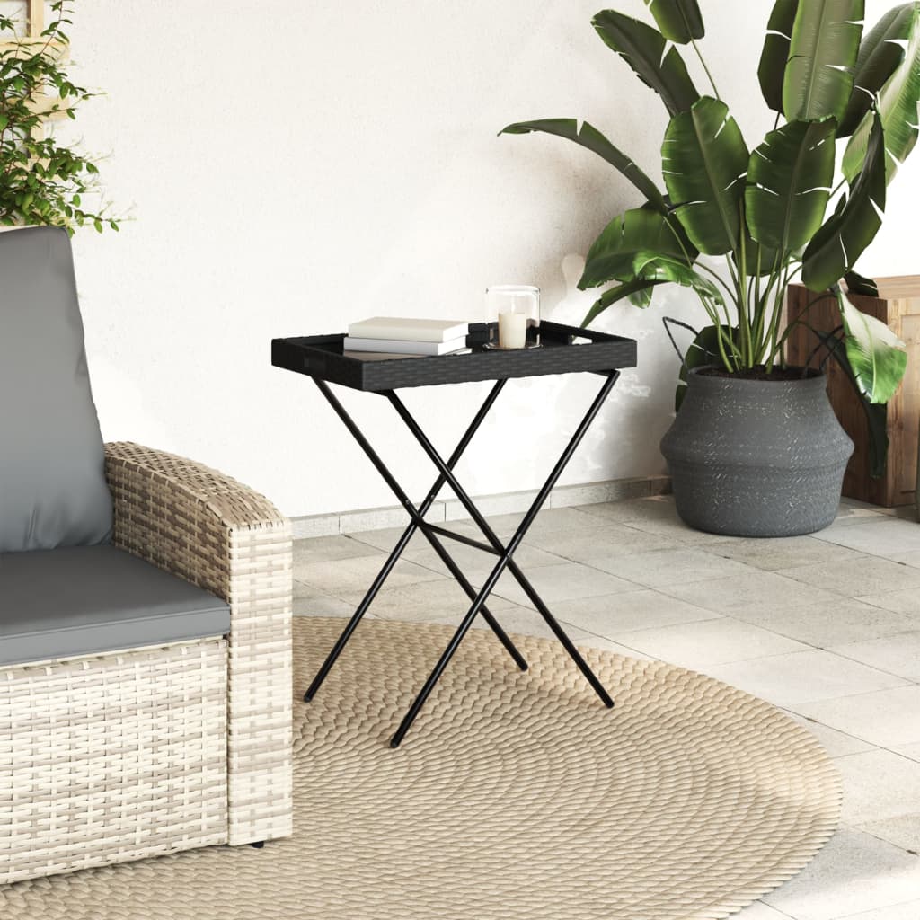 vidaXL fekete összecsukható polyrattan tálcaasztal 65 x 40 x 75 cm
