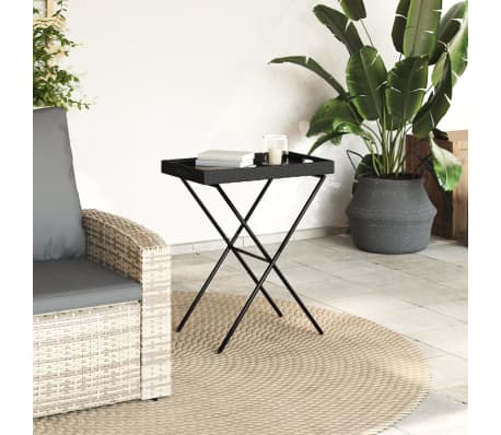 vidaXL Folding Tray Table Black 65x40x75 cm Poly Rattan