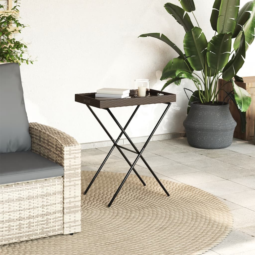 vidaXL Skladací stolík s podnosom hnedý 65x40x75 cm polyratan