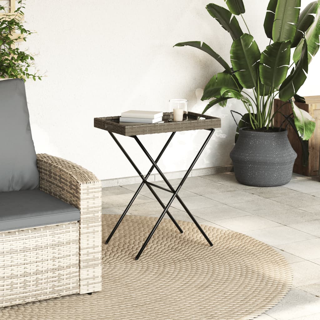 vidaXL Dienbladtafel inklapbaar 65x40x75 cm poly rattan grijs afbeelding