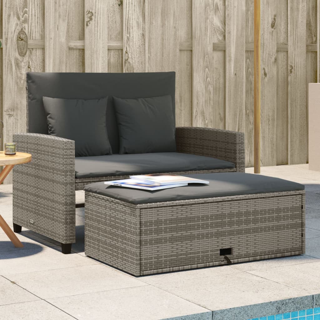 vidaXL Garden Sofa with Cushions 2-Seater Grey Poly Rattan