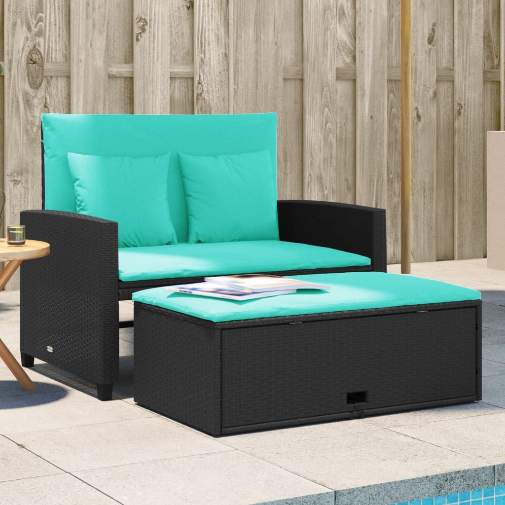 Patio Sofa with Cushions 2-Seater Bench Poly Rattan Gray/Brown/Black vidaXL vida
