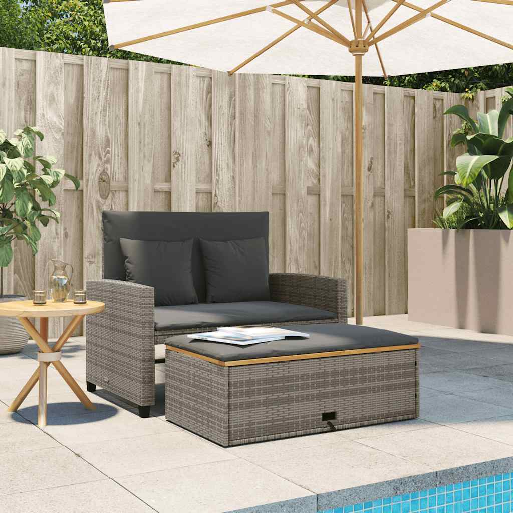Thumbnail - vidaXL Gartensofa mit Kissen 2-Sitzer Grau Poly Rattan & Akazienholz