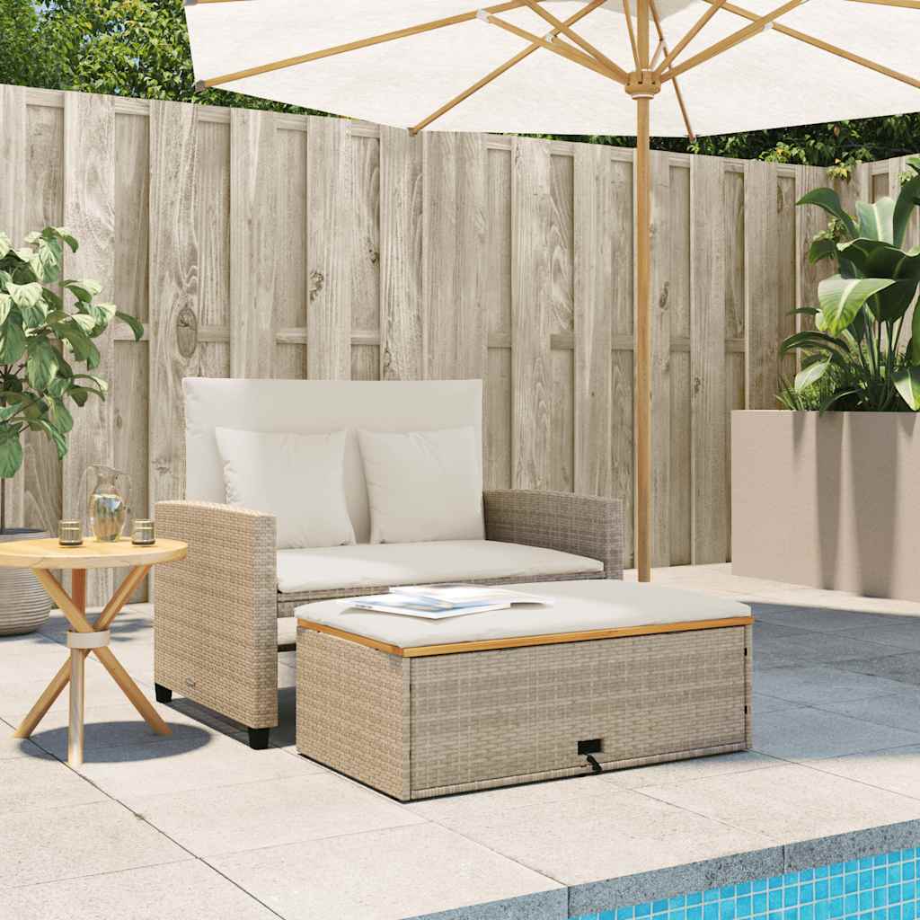 Thumbnail - vidaXL Gartensofa mit Kissen 2-Sitzer Beige Poly Rattan & Akazienholz
