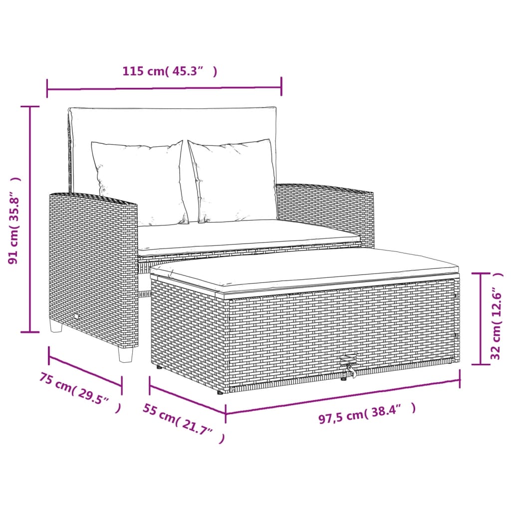 Sofa ogrodowa z poduszkami, 2-os., beżowa, rattan PE i akacja