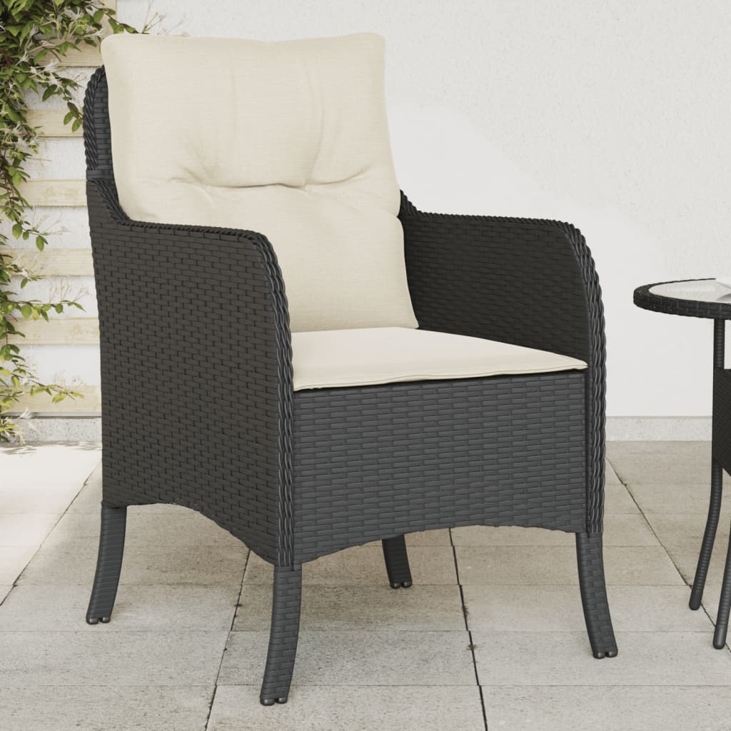 vidaXL Gartenstühle mit Kissen 2 Stk. Schwarz Poly Rattan