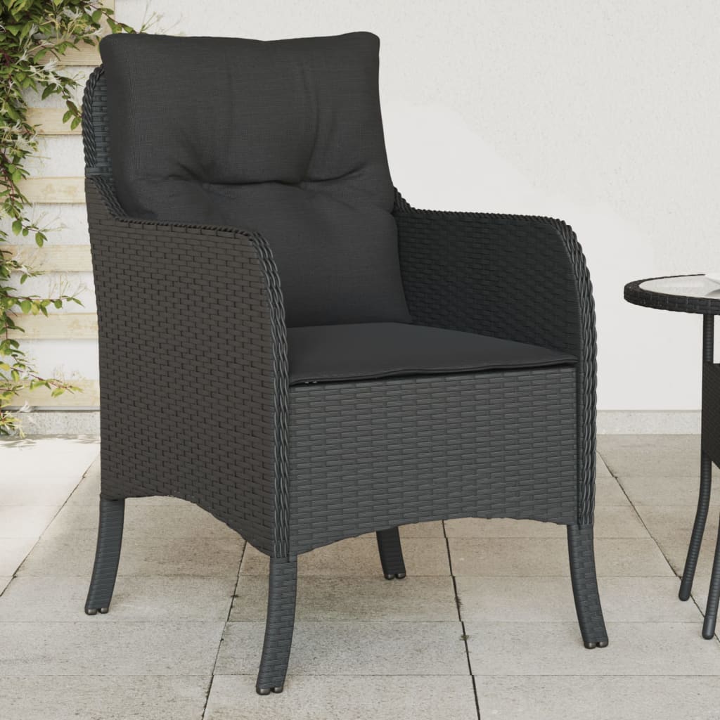 vidaXL Gartenstühle mit Kissen 2 Stk. Schwarz Poly Rattan