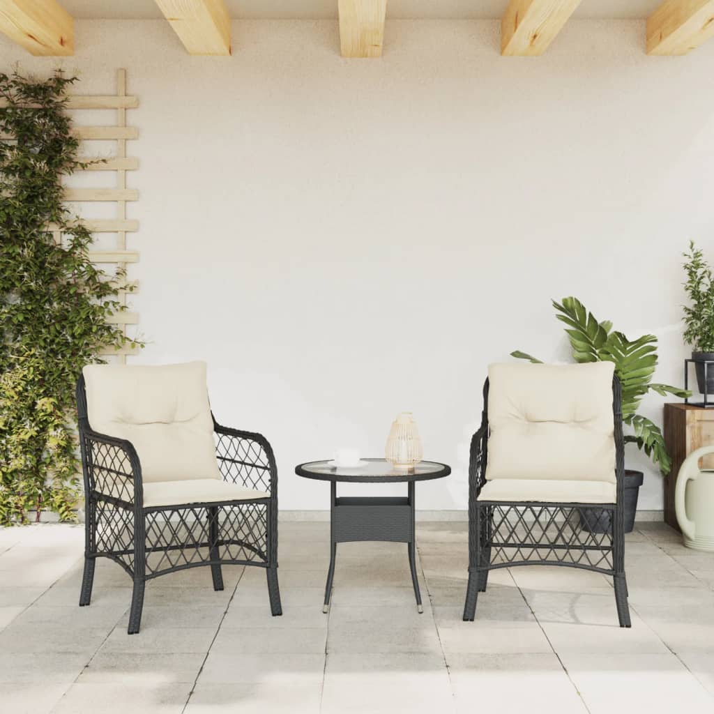 vidaXL Tuinstoelen 2 st met kussens poly rattan zwart afbeelding