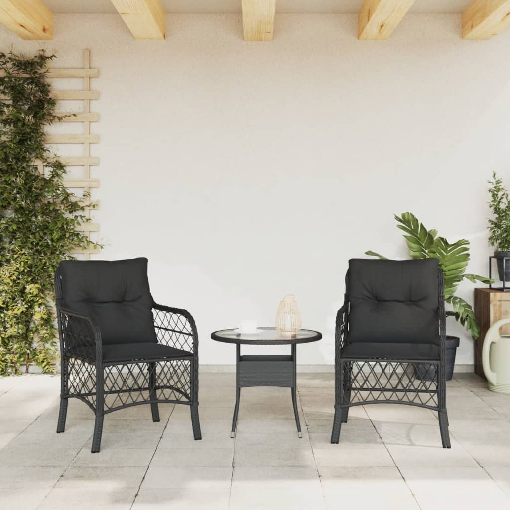 vidaXL Tuinstoelen 2 st met kussens poly rattan zwart afbeelding