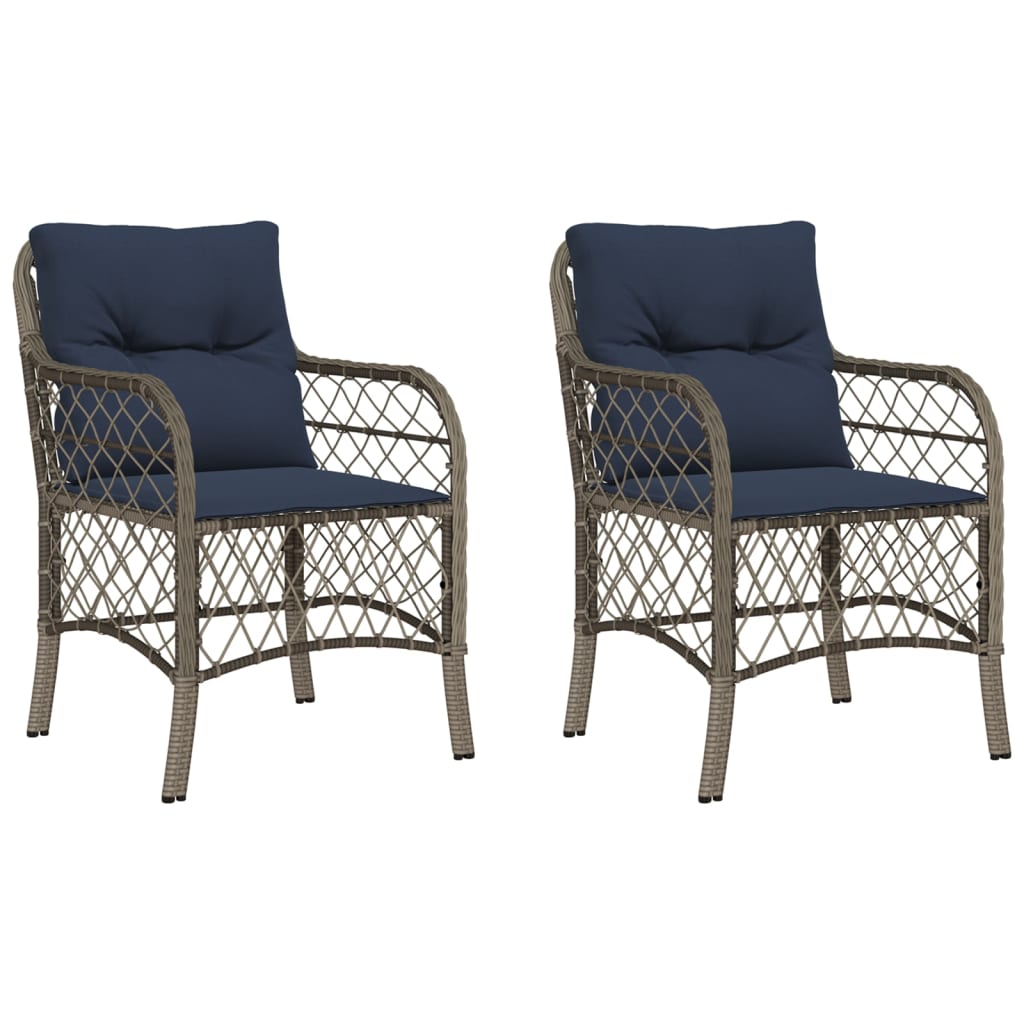 VidaXL Patio Chairs With Cushions 2 Pcs Gray Poly Rattan