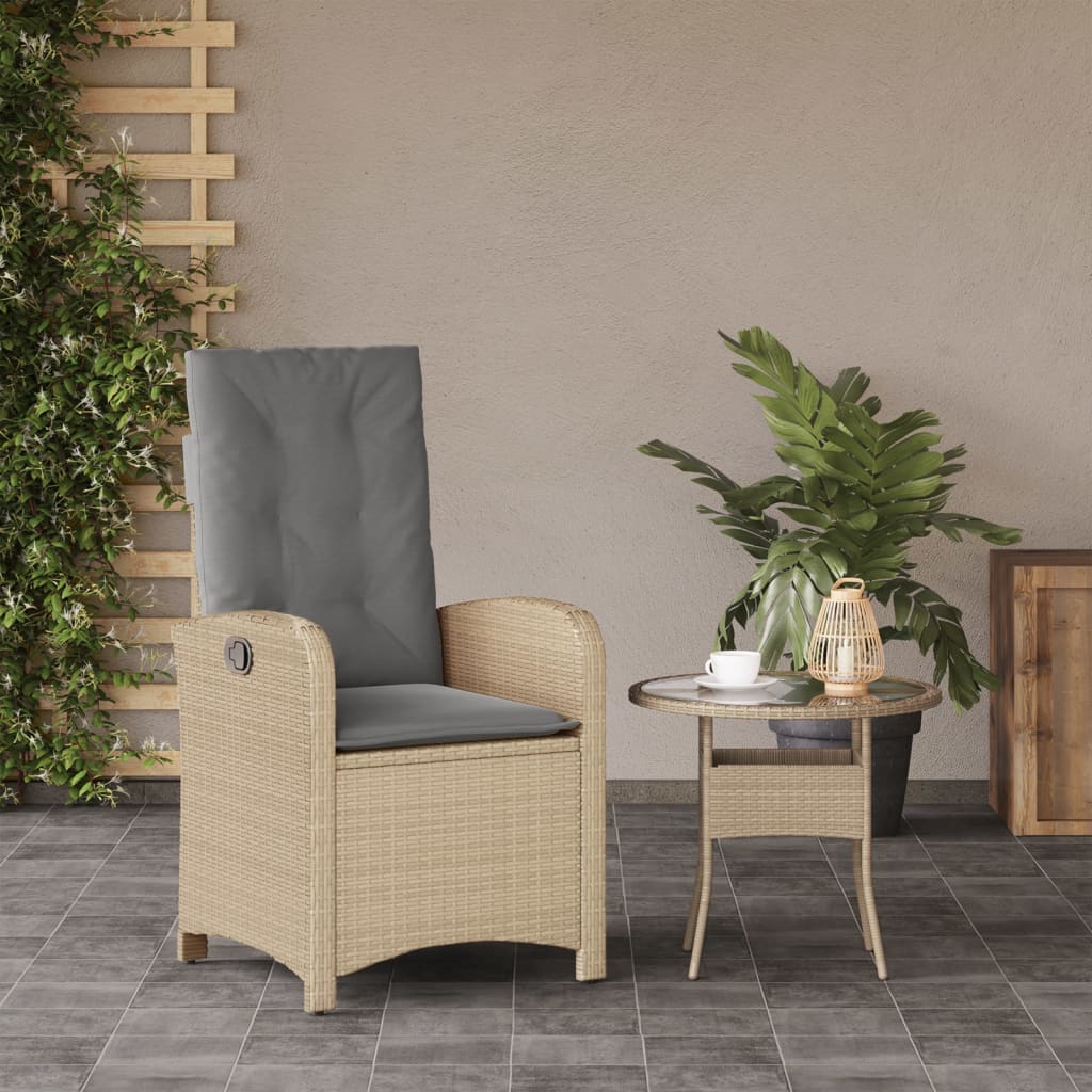 vidaXL Tuinstoel verstelbaar met kussens poly rattan gemengd beige afbeelding