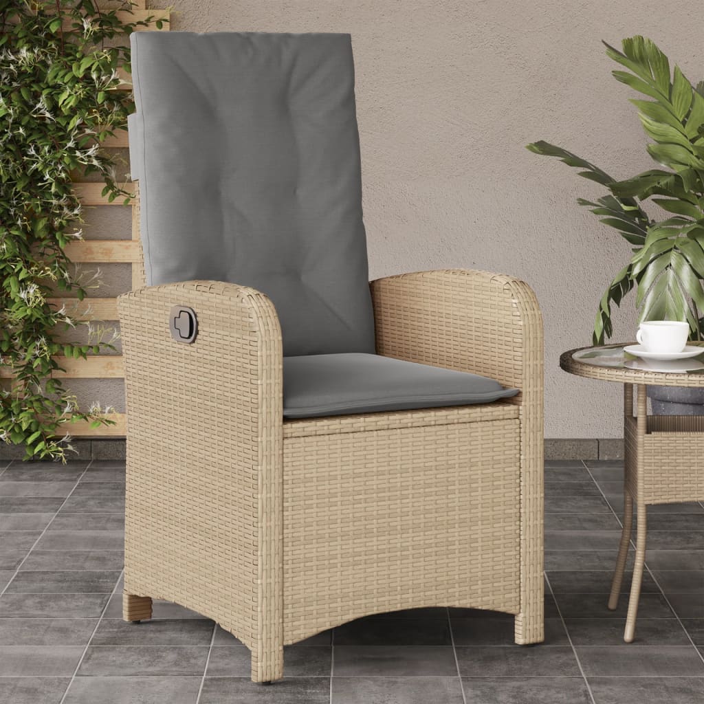 vidaXL havestol med lænefunktion og hynder polyrattan blandet beige