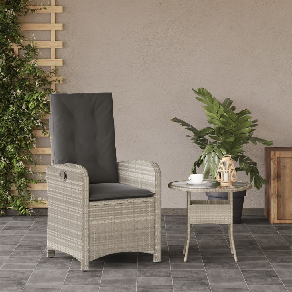 vidaXL Tuinstoel verstelbaar met kussens poly rattan lichtgrijs afbeelding
