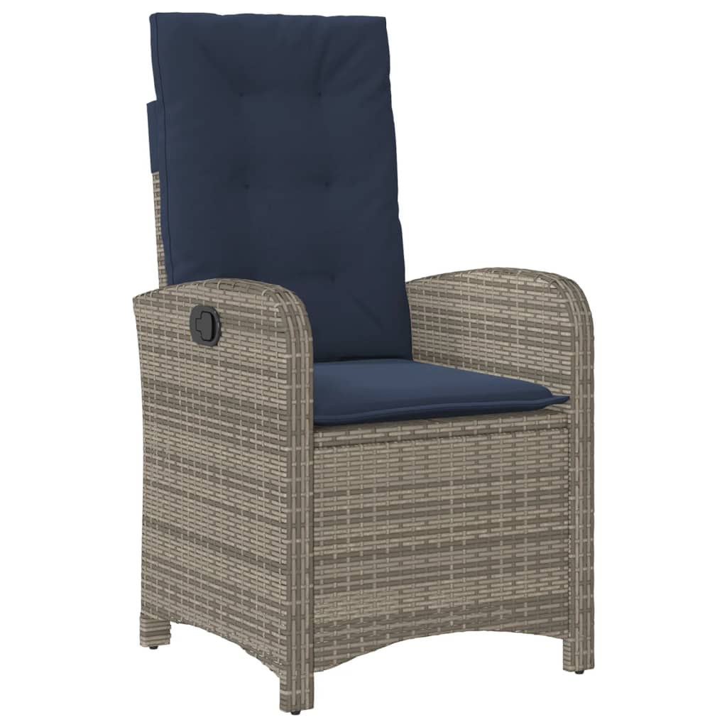 Image of vidaXL Reclining Garden Chair with Cushions Grey Poly Rattan