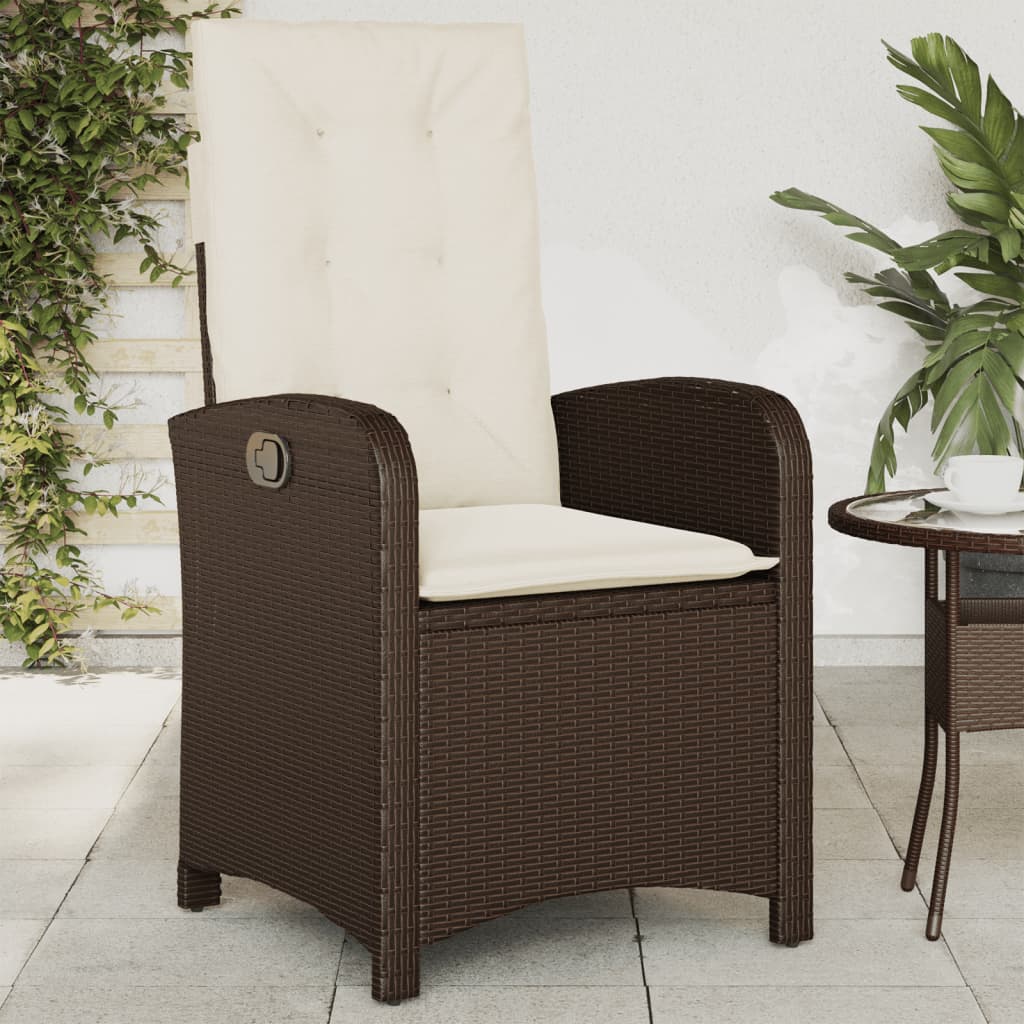 vidaXL Tuinstoelen 2 st verstelbaar met kussens poly rattan bruin afbeelding