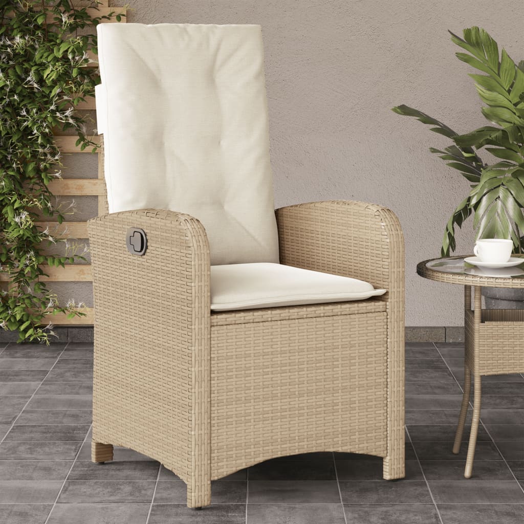 vidaXL Tuinstoelen 2 st verstelbaar met kussens poly rattan beige afbeelding