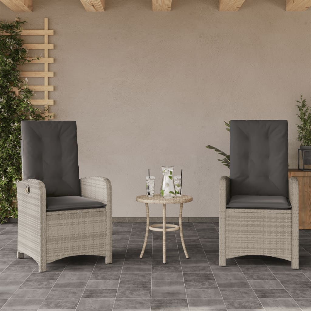 vidaXL Gartensessel mit Kissen 2 Stk. Verstellbar Hellgrau Poly Rattan