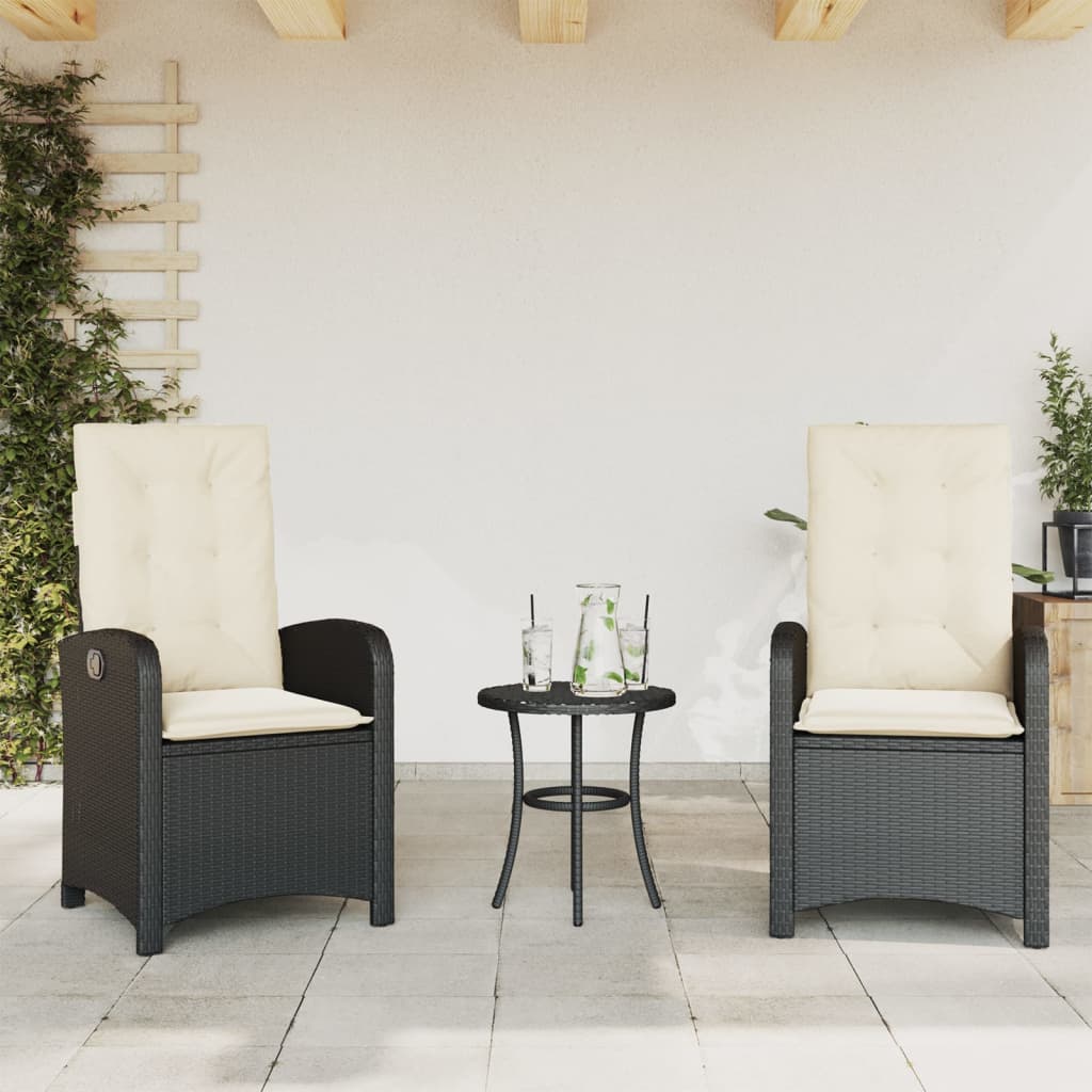 vidaXL 3-delige Bistroset met kussens poly rattan zwart