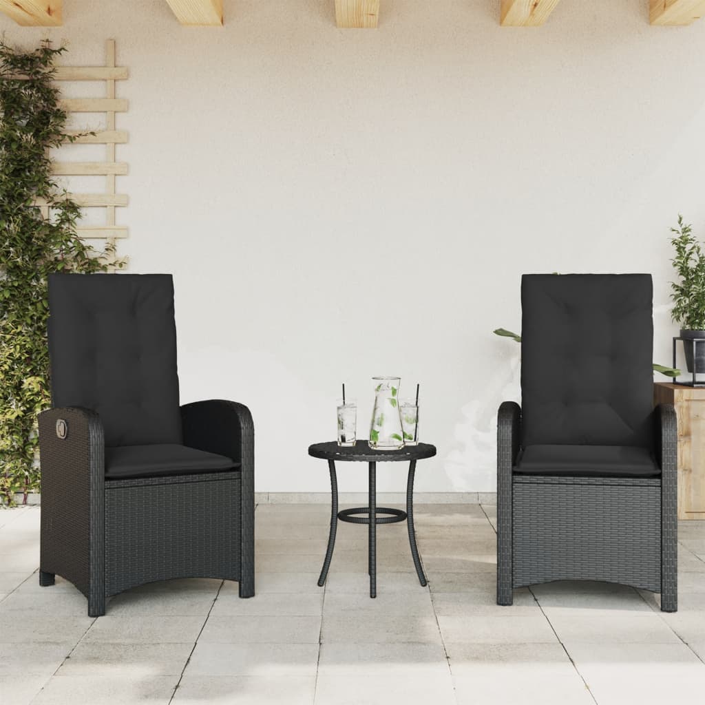 vidaXL 3-delige Bistroset met kussens poly rattan zwart