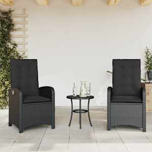 3dílný bistro set s poduškami černý polyratan - obrázek 3